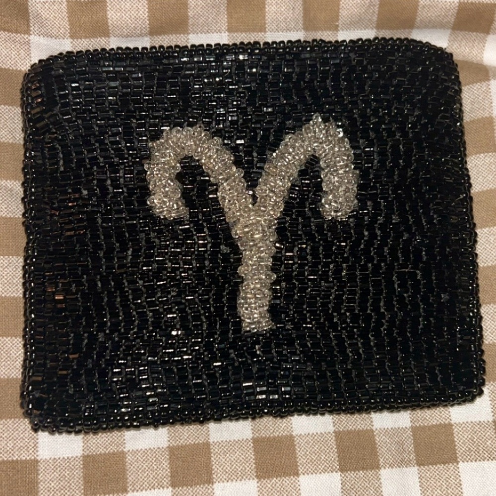 Beaded Black & Silver Aries Zodiac Coin Pouch
